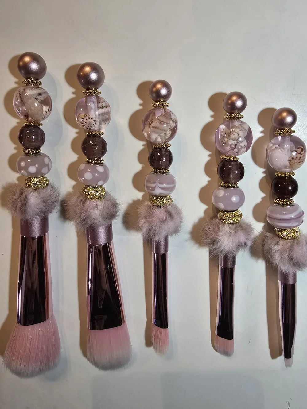 Luxury Pink Pearl Beaded Makeup Brush Set
